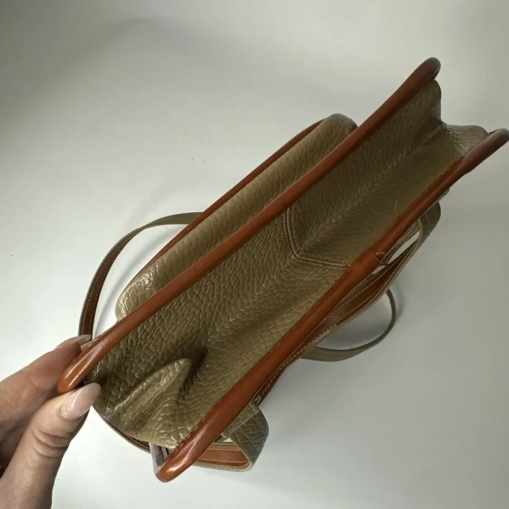 Vintage Korean Pebbled Leather Backpack Turn Lock Natural Tan Brown Stylish Cute